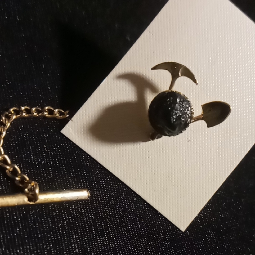 Men's tie Gold and Black tie coal pick & shovel tie tac